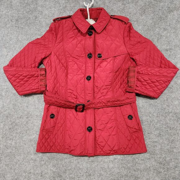 Burberry London Womens Size US 10 UK 12 Quilted Red Belted Button Up Jacket - Picture 2 of 16